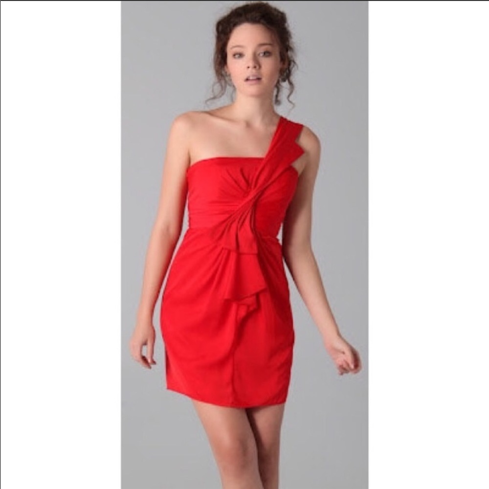 BCBG MaxAzria Red One Shoulder Dress
